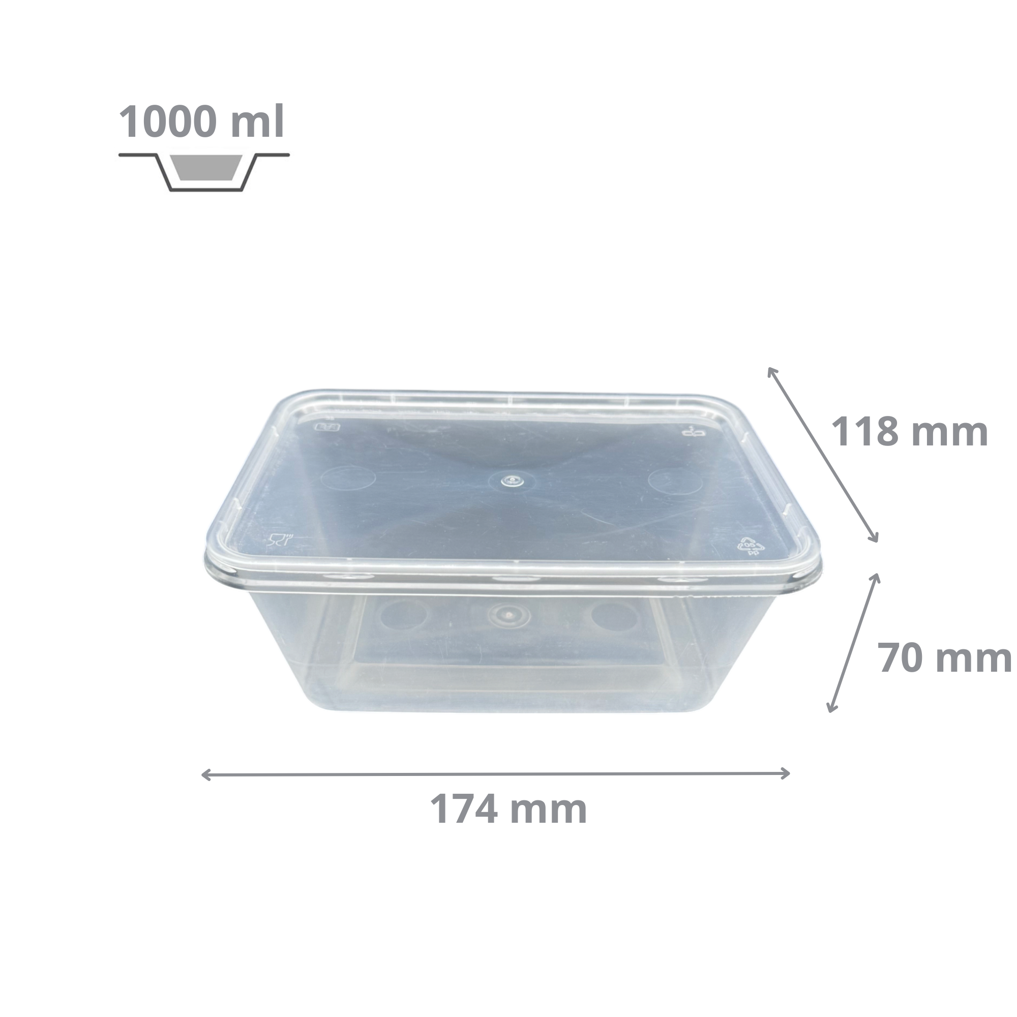 Barquette injectée translucide 1000 ml + couvercle